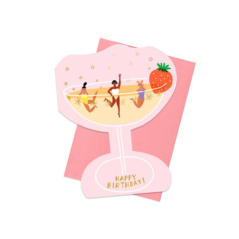 Champagne Birthday Die-Cut Greeting Card