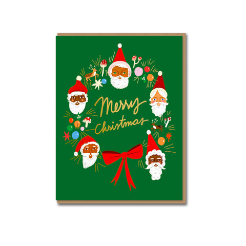 Father Christmas Wreath Greeting Card