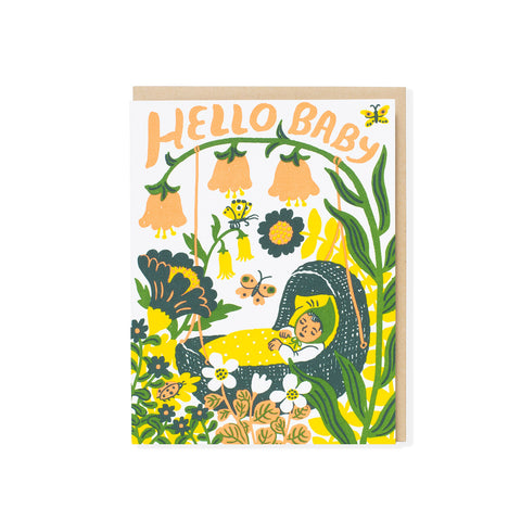 Hello Baby Bassinet Yellow Greeting Card