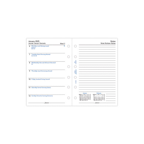 2025 Classic Week to View with Notes Organiser Refill Pocket