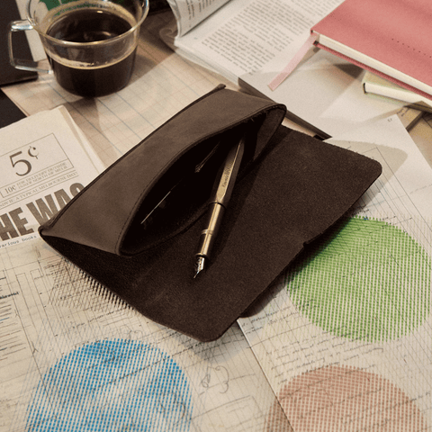 Chocolate Nubuck Leather Pen Case