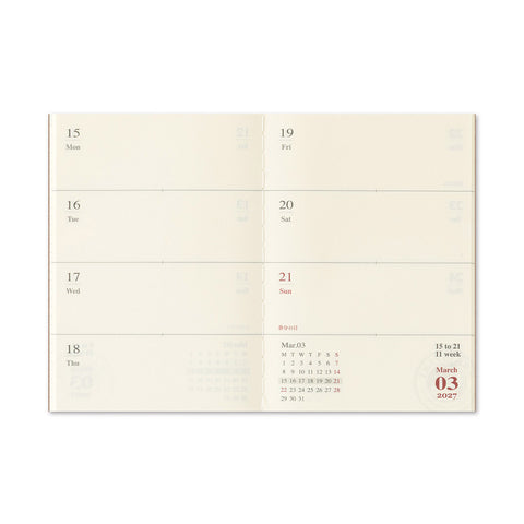Traveler's Notebook 2027 Diary Refill Weekly