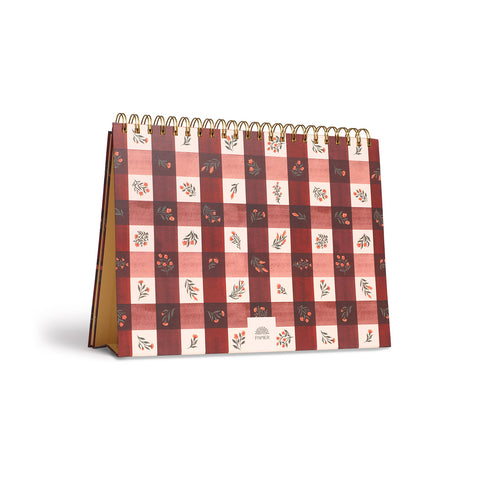 Floral Gingham Spiral Top Monthly Desk Pad A5