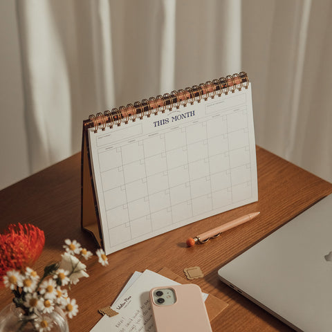 Floral Gingham Spiral Top Monthly Desk Pad A5