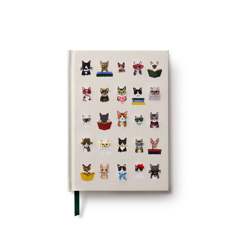 Studious Cats Embroidered Fabric Journal