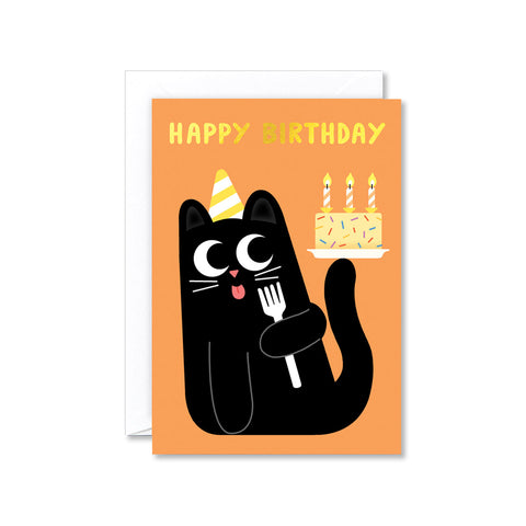 Happy Birthday Cat & Cake Greeting Card