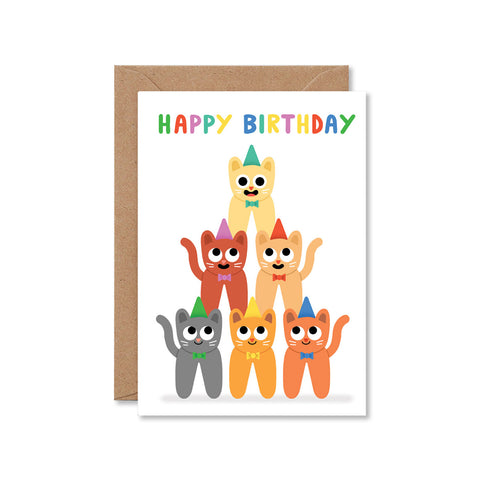 Happy Birthday Cat Stack Greeting Card