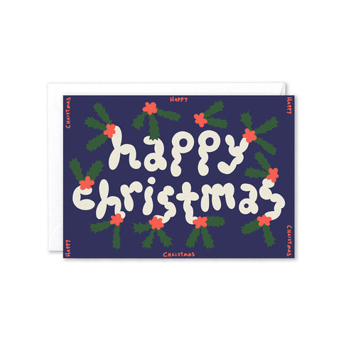 Happy Christmas Holly Greeting Card